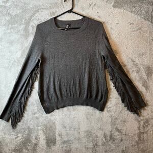 Yoana Baraschi‎ Fringe Crewneck Sweater Wool Cashmere Blend Sz XS Gray Rodeo
